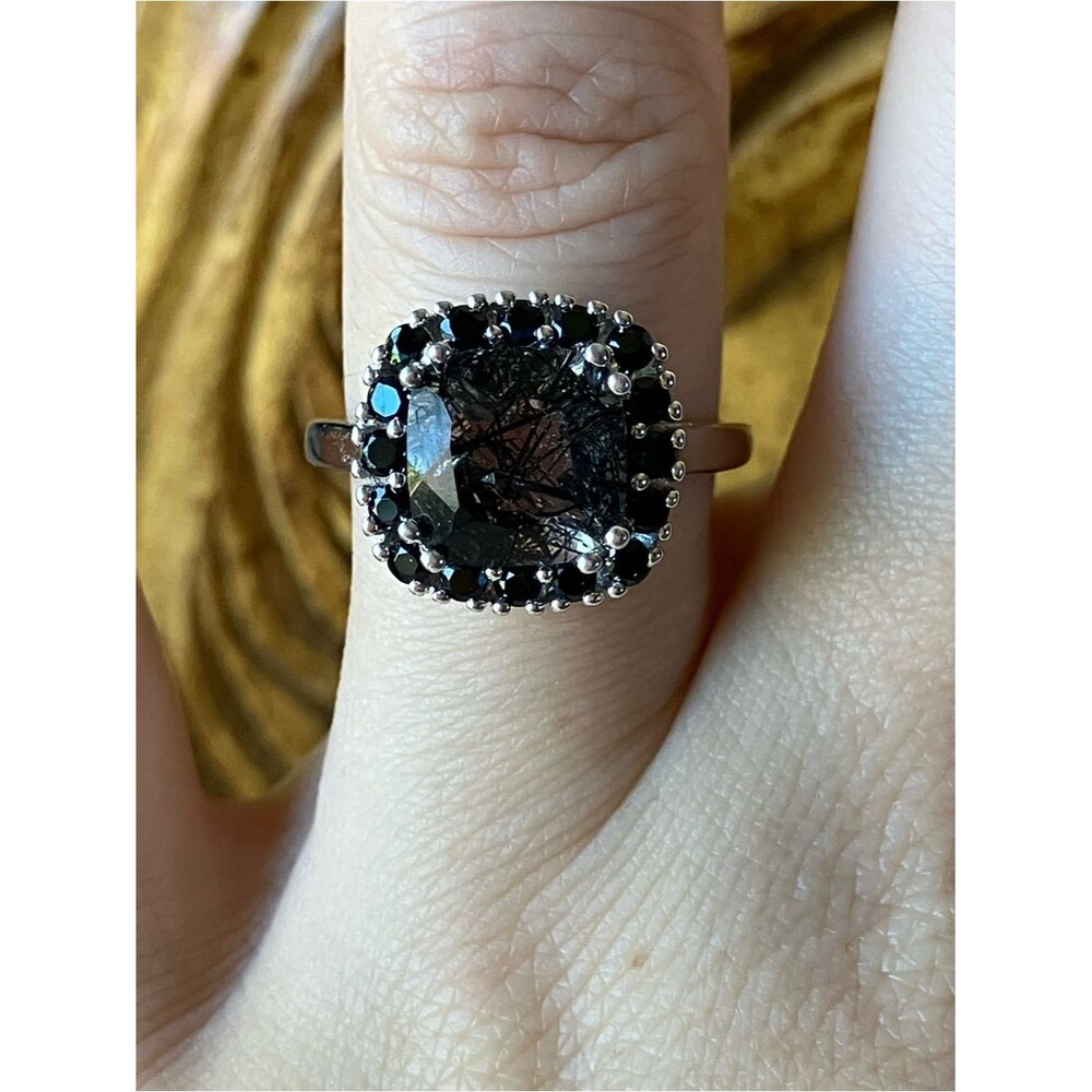 Tourmalinated Quartz Black Spinel Ring Size 7